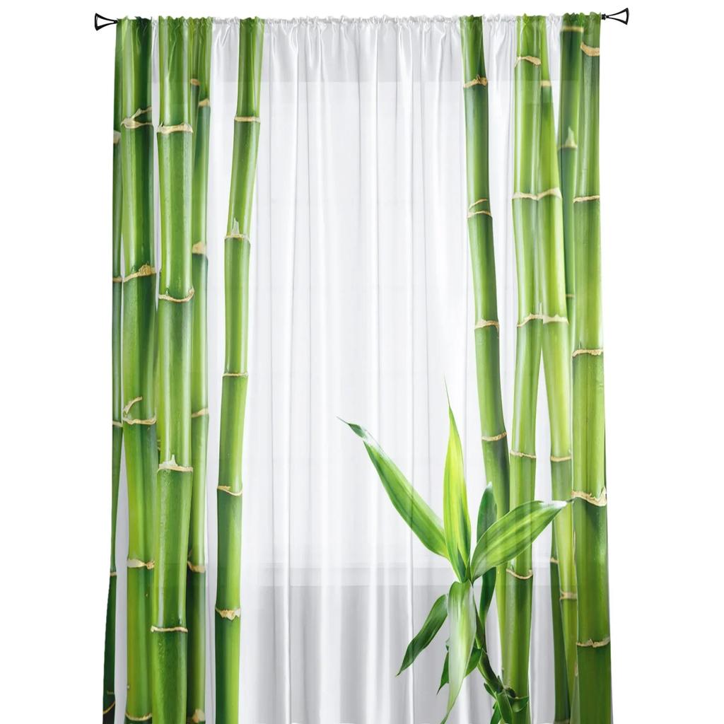 Grüne Bambus Zen Pflanze Weiße Tüll Vorhänge für Wohnzimmerdekoration Fenster Vorhang für Schlafzimmer Voile Organza Drapierungen
