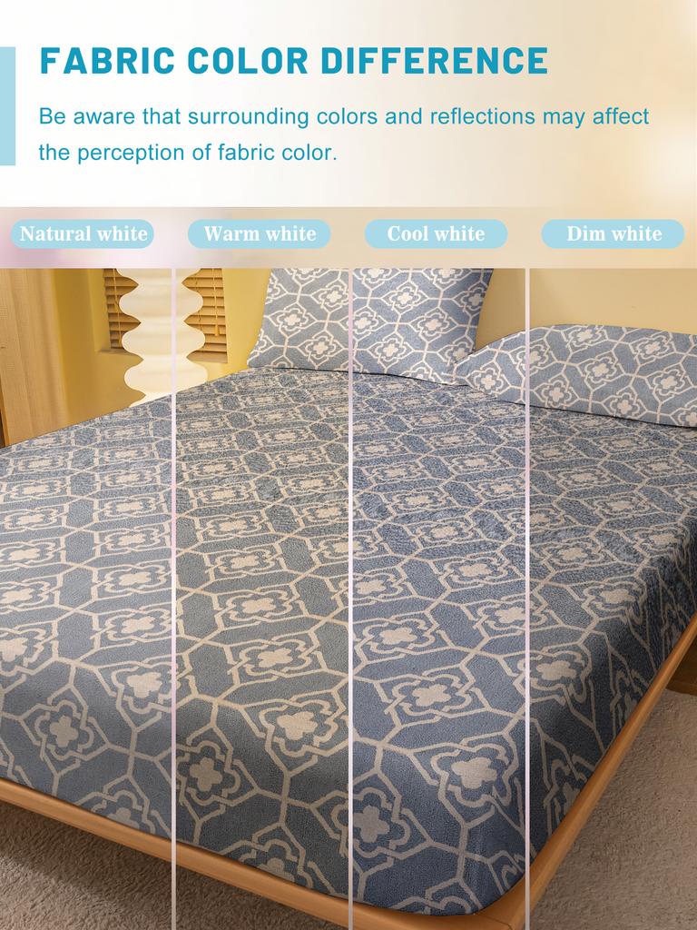 Simple 1 Modern Geometry Printed Matte Fitted Sheet, Bedroom Printed Bed Cover, Bedding Excluding Pillowcases