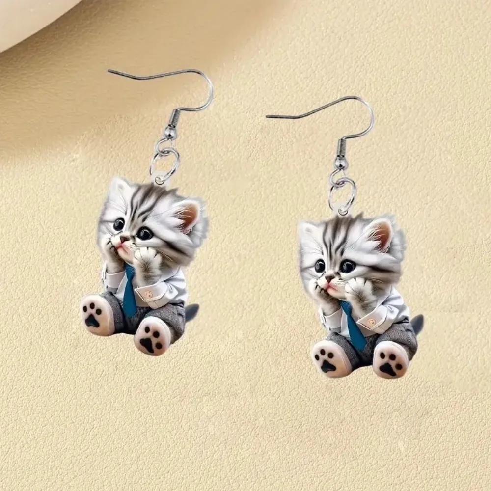 New Fun and Cute Acrylic Hanging Tail Cat Dangle Earrings Colored Cat Ear Jewelry Set Lovely Gift for Women Girls Cat's Paw