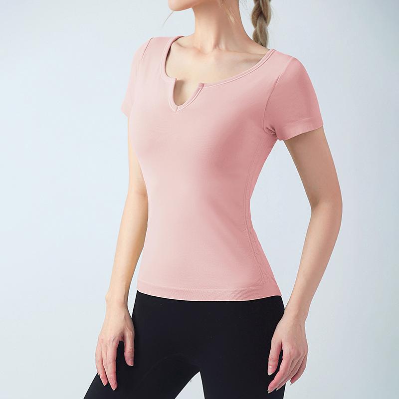 

Женская утягивающая спортивная футболка Yuka Lian с фиксированной чашкой и нагрудными вкладышами, топ для йоги Small розовый