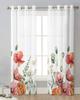 Plant Flowers Poppy Sheer Curtains for Living Room Decoration Window Curtains for Kitchen Tulle Voile Organza Curtains