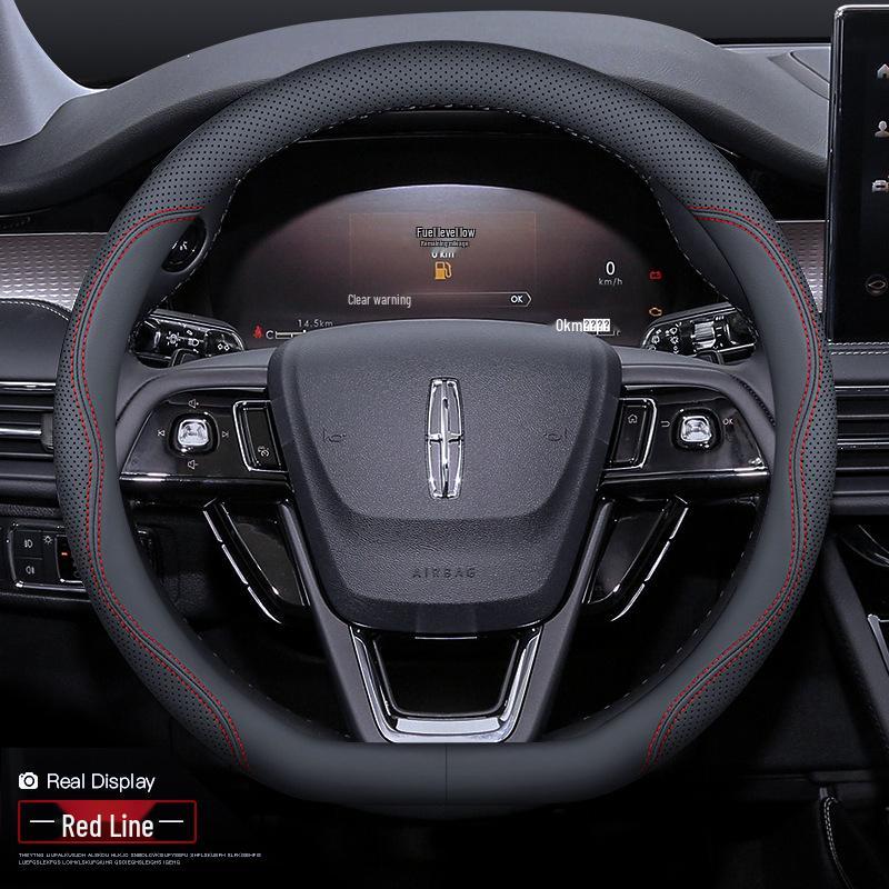 Premium Genuine Leather Steering Wheel Cover for Lincoln Z, Corsair, Navigator, MKC, MKZ, Nautilus – All-Season Protection.