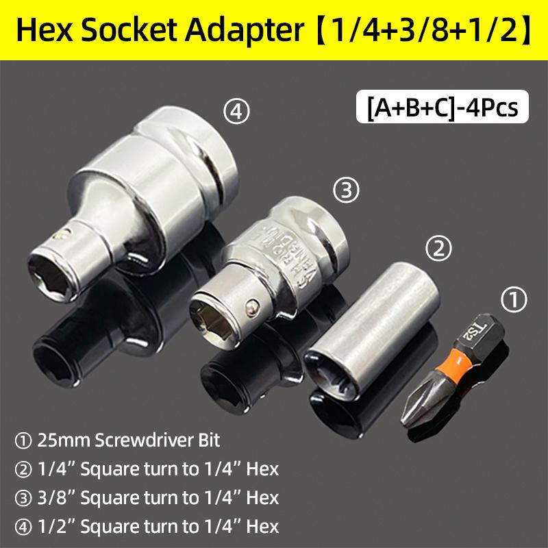 1/4" 3/8” 1/2” Square Drive To 1/4" Hex Shank Socket Adapter Converter Quick Change Bit Holder Repair Hand Tools Accessories