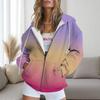 Womens Gradient Striped Hooded Zip-Up Sweatshirt Casual Oversized Long Sleeve Top Fall 2025