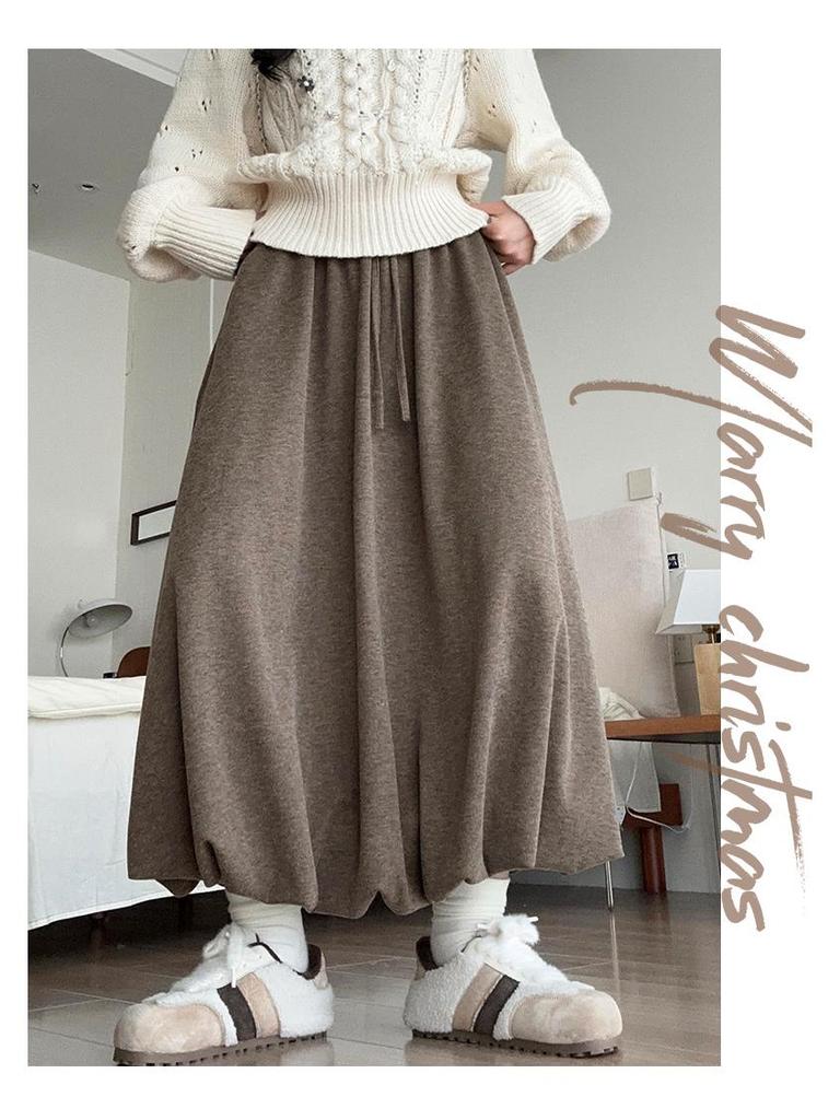 Khaki Sticky Rice Bud A-line Skirt: Women's High Waist Slimming Mid-length for Autumn 2025
