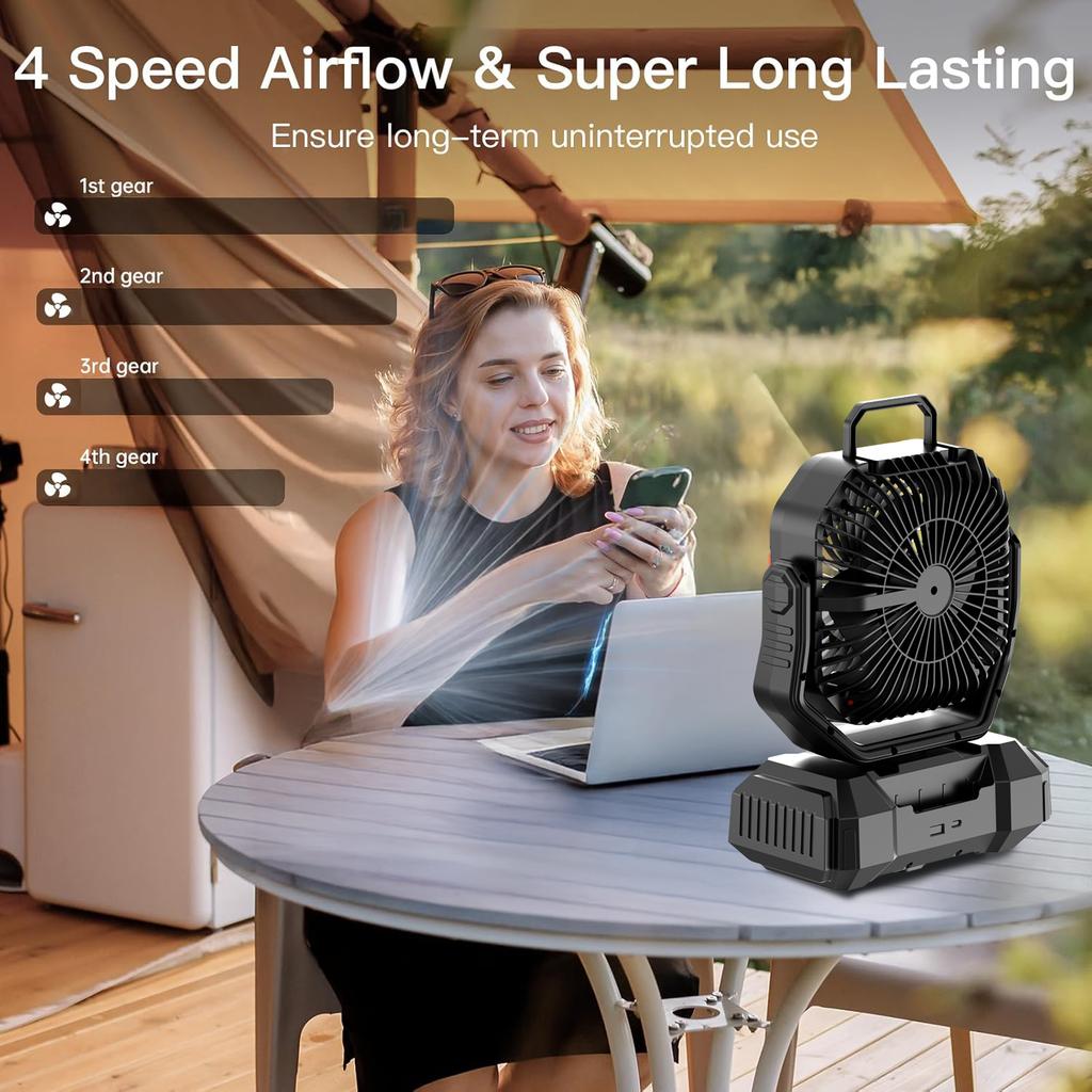 40000mAh Camping Fan Rechargeable Desktop Portable Air Circulator Wireless Ceiling Electric Fan with Power Bank LED Lighting
