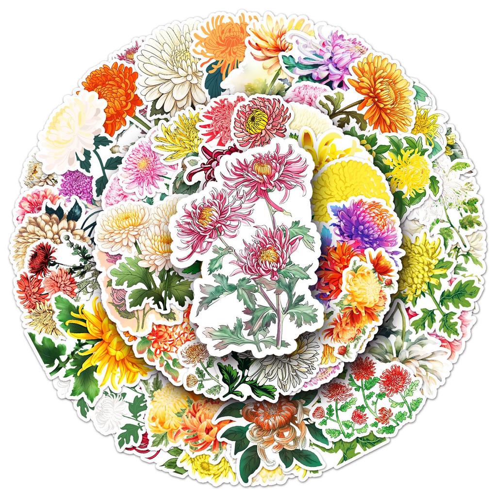 50pcs Cute Chrysanthemum Stickers: DIY Plant Decoration for Journals and Computers