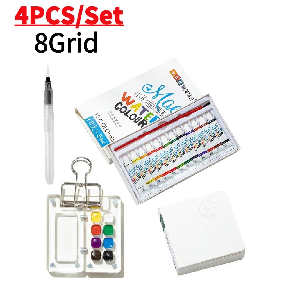 Mini Portable Watercolor Palette Set Watercolor Sketch Book with Binder Clips Portable Watercolor Travel Set for Travel Drawing