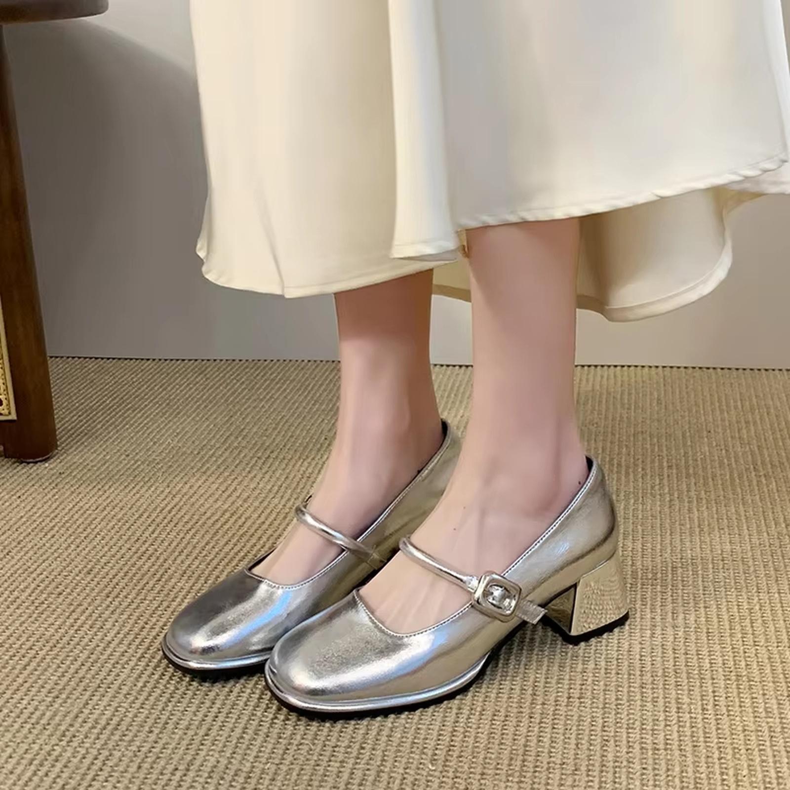 

Women s Summer Block Heel French Mary Shoes 38