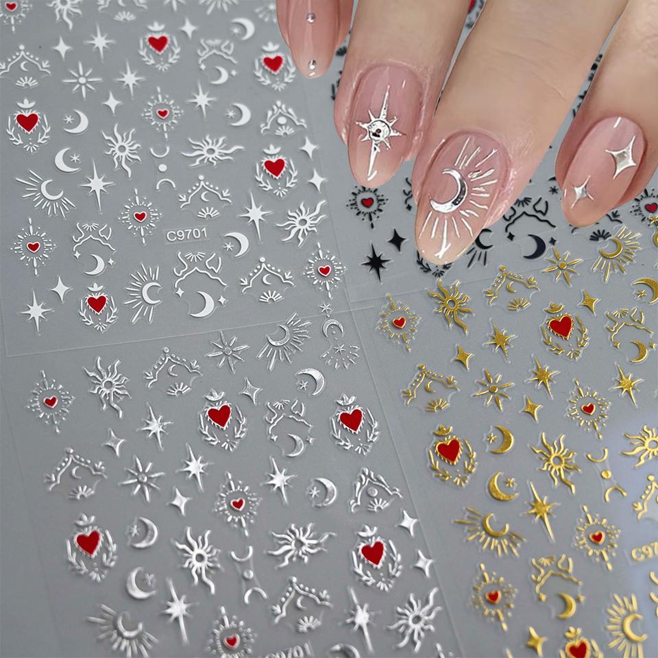 1 buc 3D Bronzing Gold Love Heart Nail Art Stickers Y2K Stele holografice Glisoare solare Starlight DIY Decalcomanii Decorare manichiura
