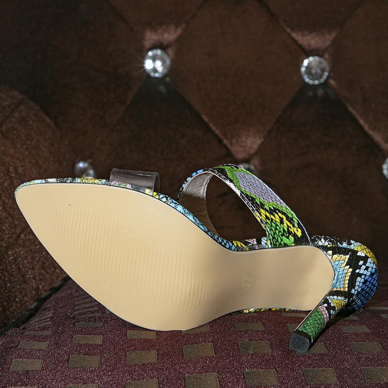 Liyke Sexy Snake Print Pointed Open Toe Thin High Heels Slippers For Women Slides Summer Shoes Pvc Transparent Strap Sandal Lady