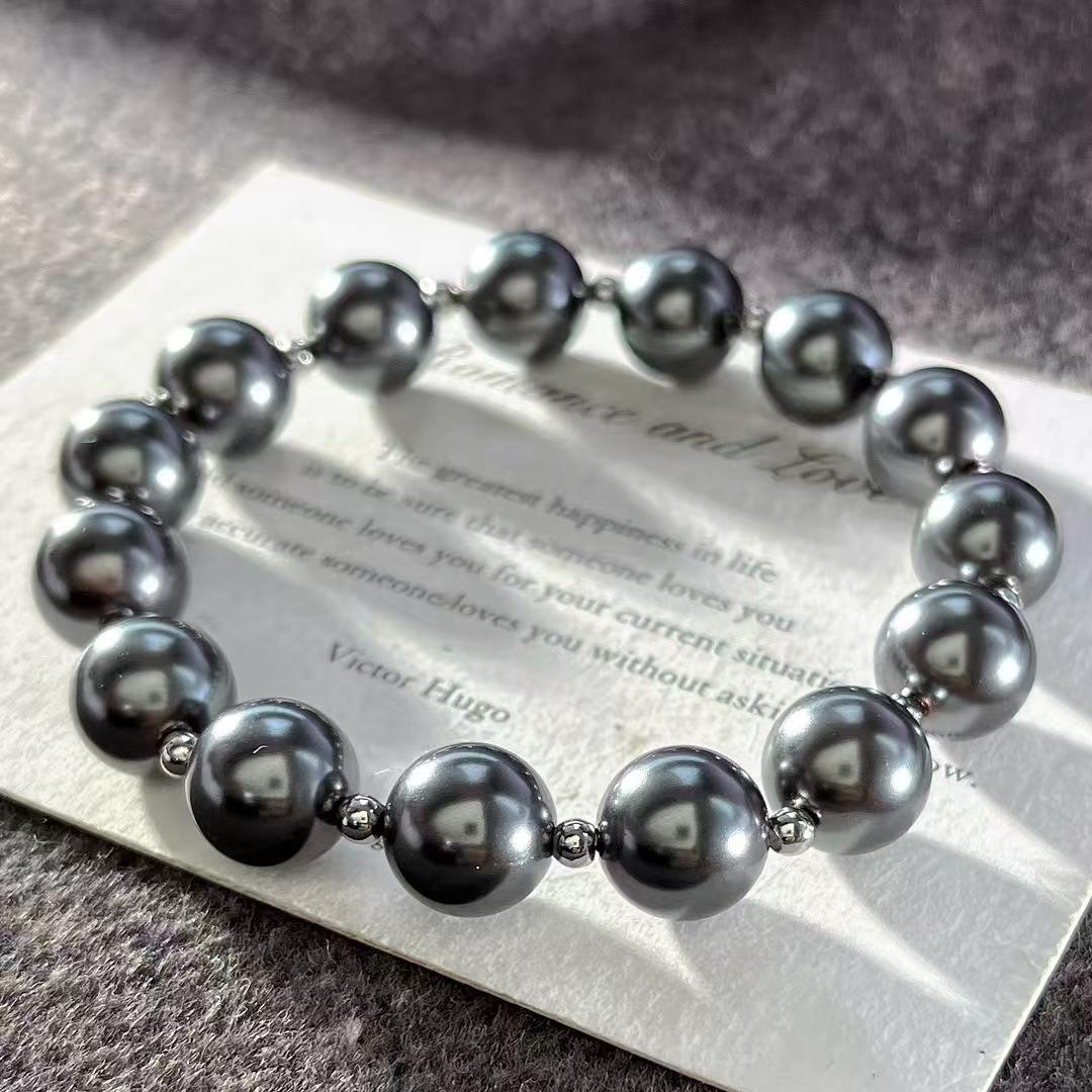 

10Mm Vintage High Quality Tahitian Black Artificial Crystal Pearl Bracelet Bracelet