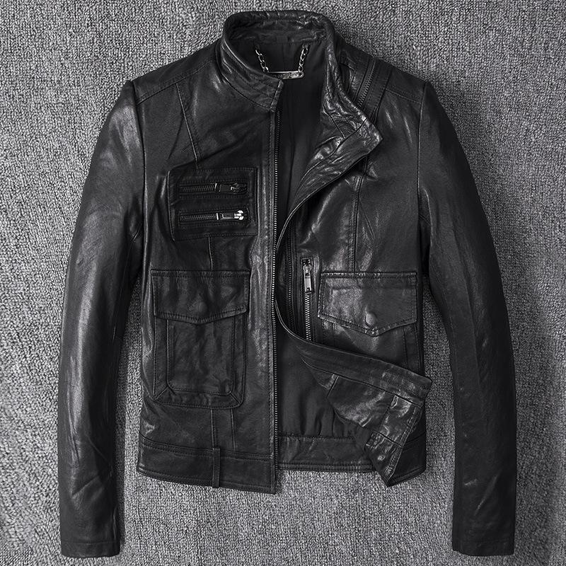 

New Genuine Leather Leather Jacket for Women Short Vegetable Tanned Sheepskin Slim Motorcycle Leather Jacket Handsome Jacket XXXL чёрный