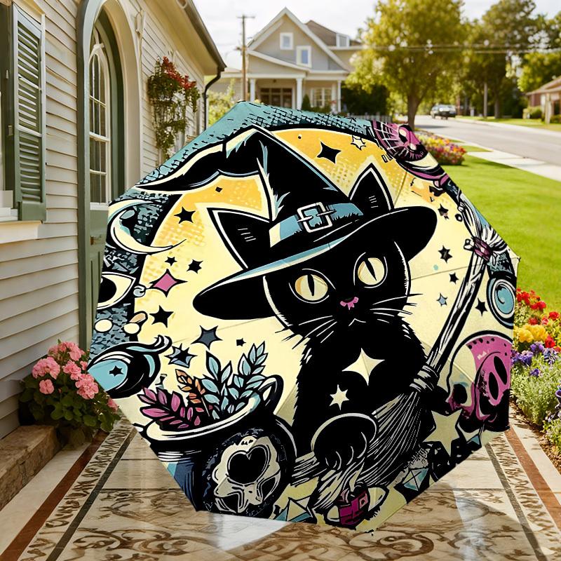 Enchanted Witch Cat Umbrella: A Magical Companion for Outdoor Adventures - Auto-Opening & Closing, Lightweight and Durable