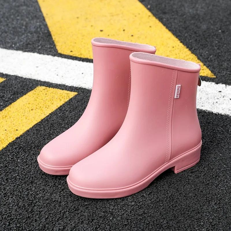 Fashion Women Rain Boots Korean High-heel Fashion Outdoor Short Tube Rain Boots Waterproof Shoes Warm Cotton Anti Slip Ankle Boots 2025