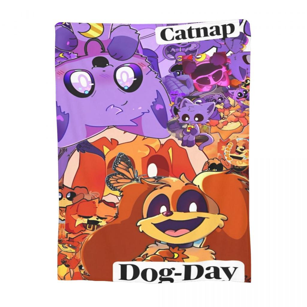 CATNAP DOGDAY Cartoon Smiling Critters Blankets Coral Fleece Plush Print Lightweight Throw Blankets for Bedding Plush Thin Quilt
