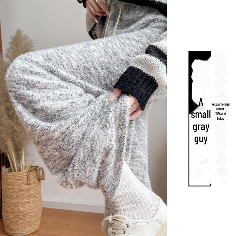 "Rainbow Velvet Wide-Leg Glutinous Rice Pants: Women's High-Waisted, Soft, Knitted, Casual Drape Trousers for Autumn/Winter"