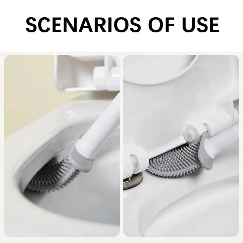 Black Silicone Toilet Brush 360 Flexible Head Wall Mounted Quick Dry Holder Long Handle Deep Cleaning Small Bathrooms Anti Bacte