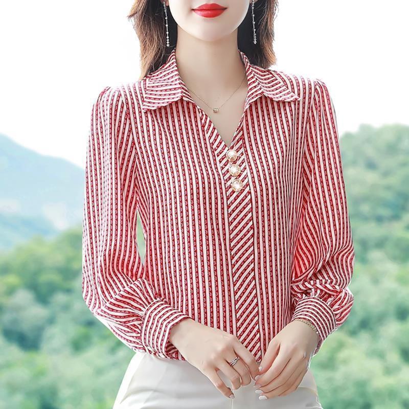 Striped Shirt for Women Spring and Autumn 2026 New Fashion Casual Chiffon Long Sleeve Blouse