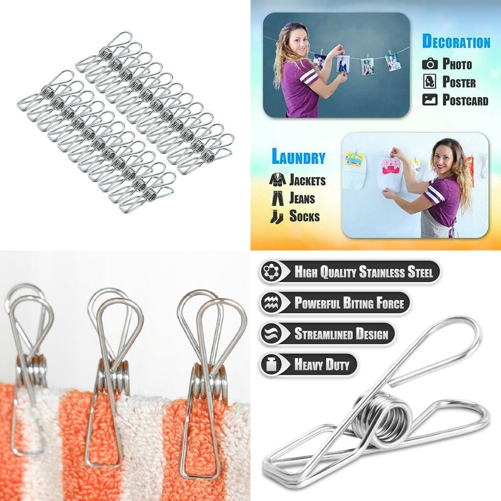 Practical And Functional 20x Stainless Steel Laundry Clips For Securely Holding Wet Clothes And Small Items