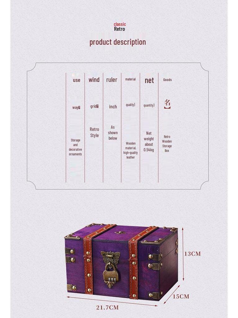 Retro Wooden Desktop Storage Box with Lockable Password - Treasure Chest Photography Prop