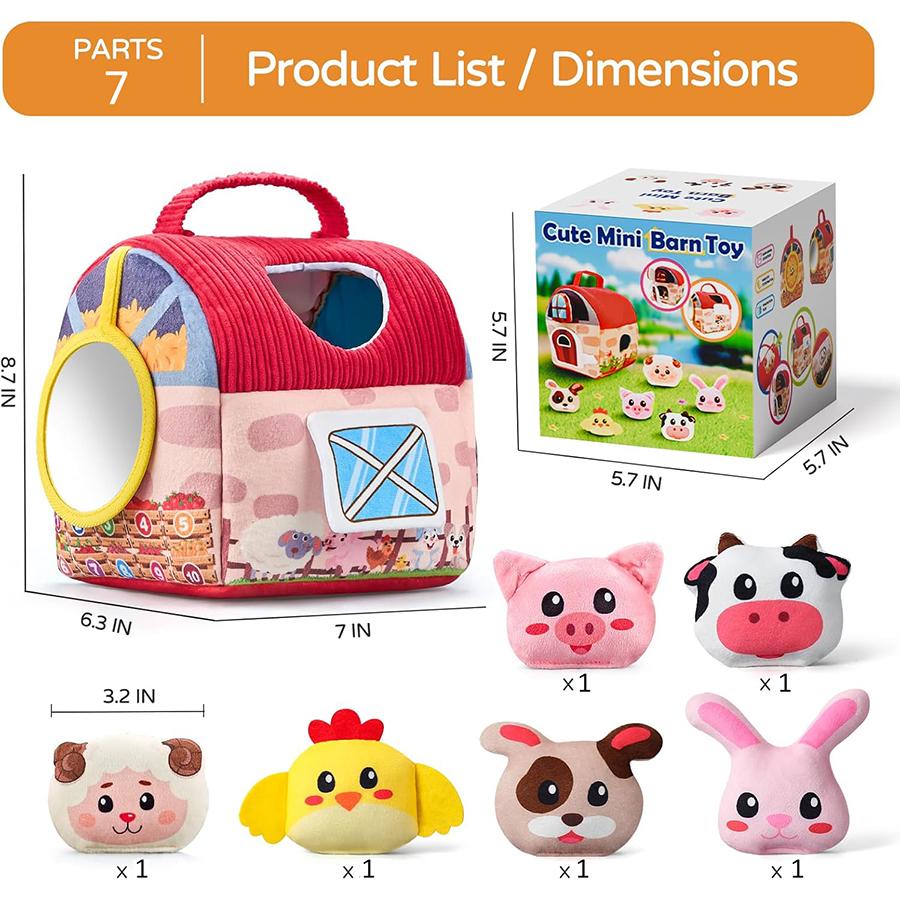 Baby Toys Barn Stuffed Farm Animals Rattle Crinkle Mirror Montessori Toys for Baby Sensory Balls Toddlers Stocking Stuffers