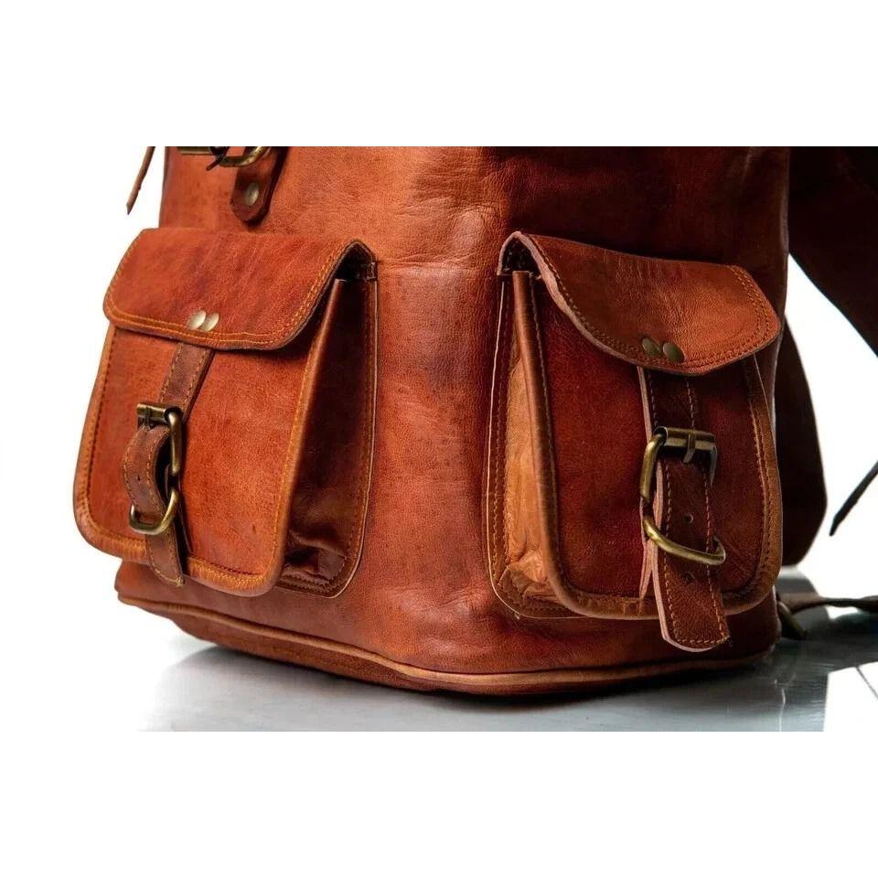 Bag Men's Vintage Genuine Leather Rucksack Laptop Backpack Brown Travel New Real