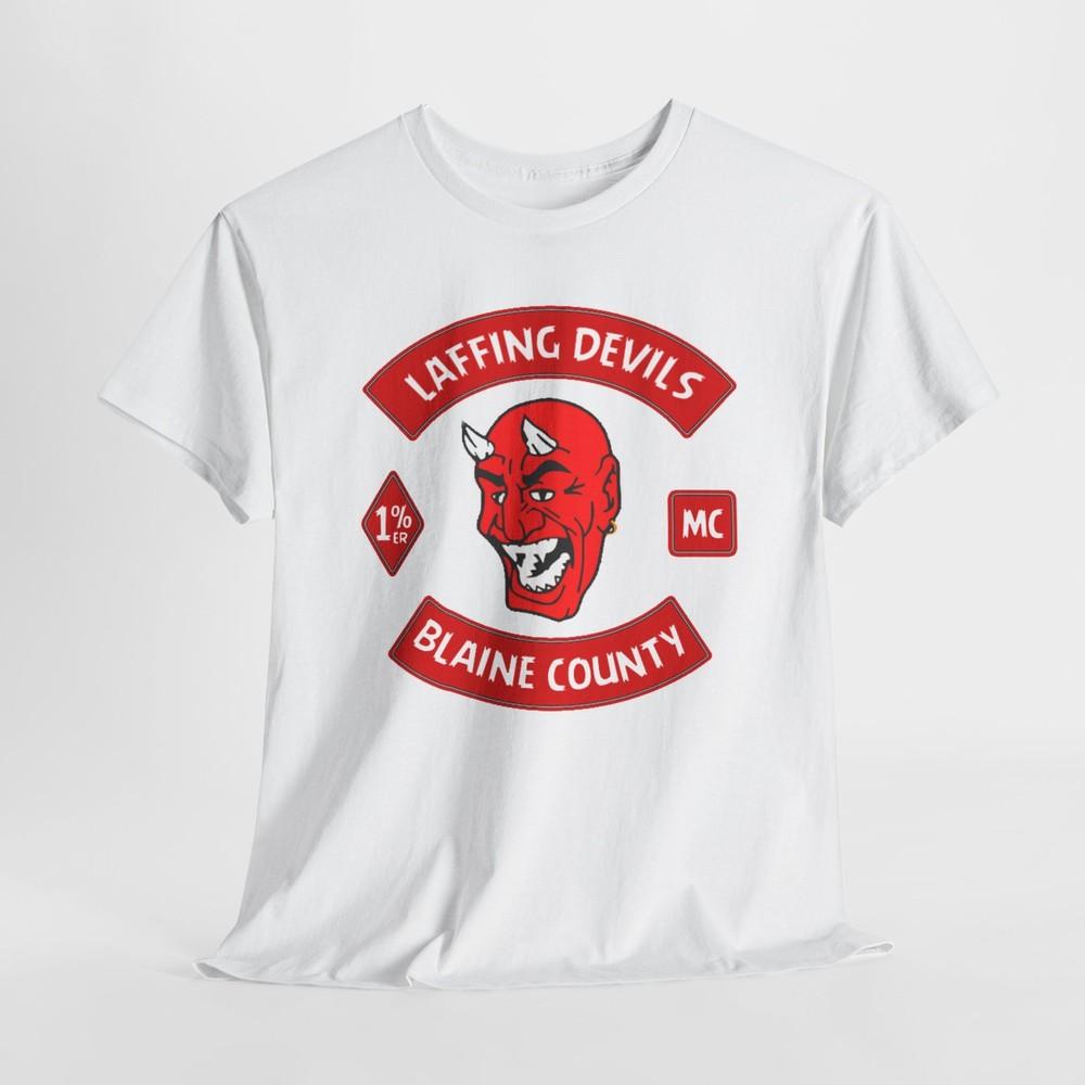 

Laffing Devils Motorcycle Club Unisex Heavy Cotton T-shirt Tee - The Devil s Ride Fan M