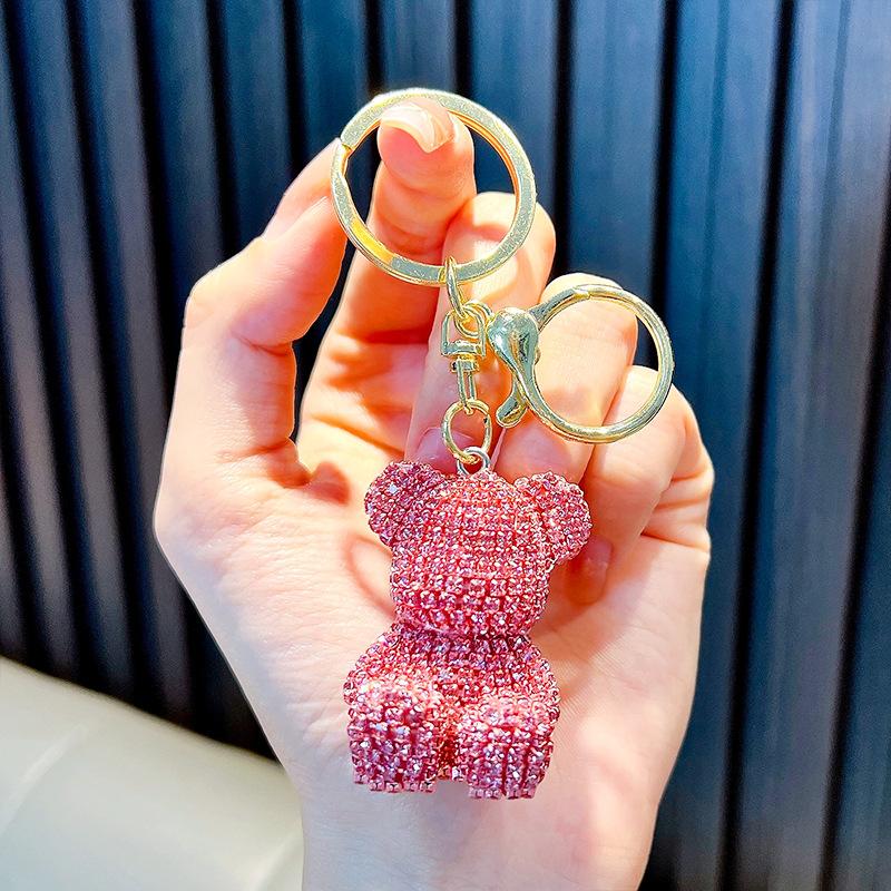 Christmas Valentine's Day Full Diamond Riding Bear Car Keychain Female Bag Pendant Exquisite Water Diamond Keychain Small Gift
