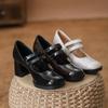 [Limited-time special offer] White round-headed Mary Jane shoes, children's thick heels, light mouth straps, high heels, commuter small leather shoes