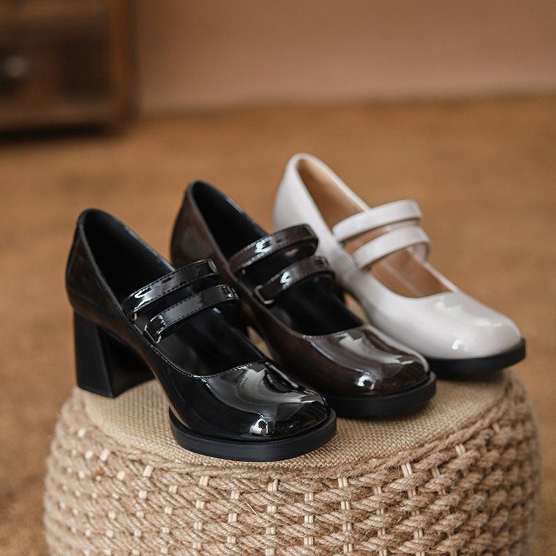 [Limited-time special offer] White round-headed Mary Jane shoes, children's thick heels, light mouth straps, high heels, commuter small leather shoes