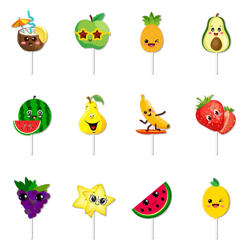 

12/24pcs Summer Fruit Cupcake Toppers Watermelon Lemon Strawberry Grapes Cake Decorations Tropical Fruit Theme Birthday Party 12pcs