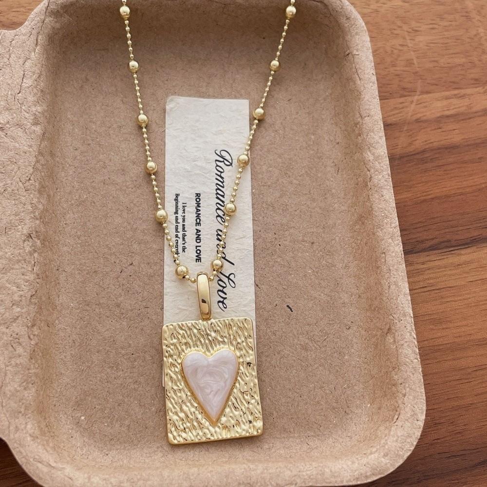 White Blue Enamel Heart Square Coin Pendant Necklaces Adjustable Long Necklaces  Women золотой
