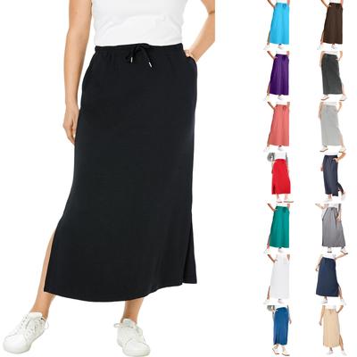 Womens Casual Maxi Skirts  High Waist Trendy Drawstring Side Slit Skirts With Pockets