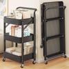 Compact Folding Carbon Steel Storage Cart for Kitchen or Bedroom
