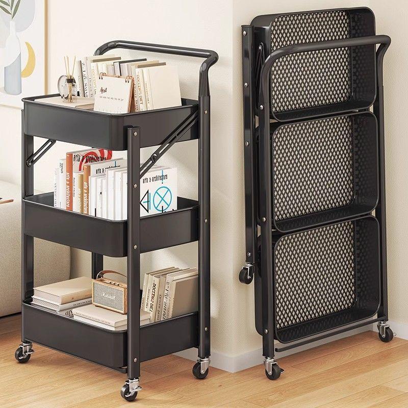 Compact Folding Carbon Steel Storage Cart for Kitchen or Bedroom