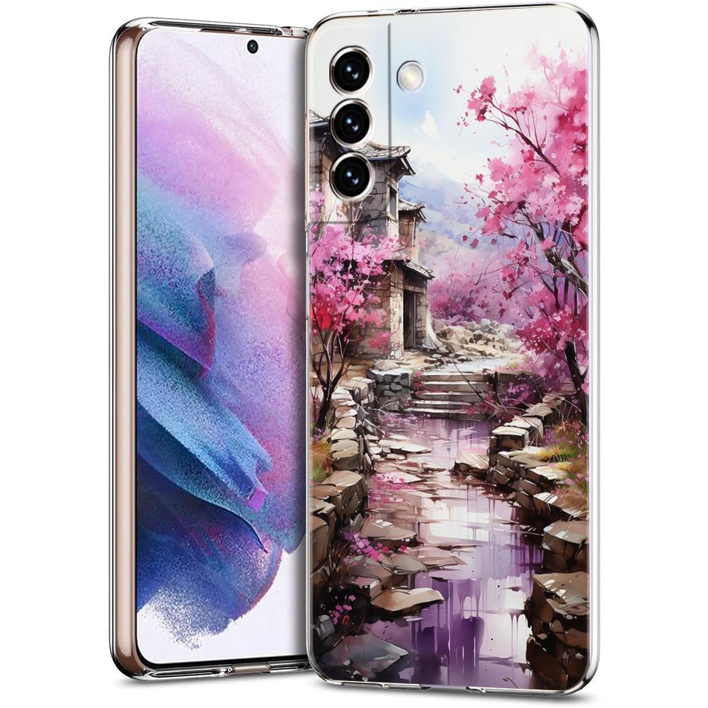 Phone Case For Samsung Galaxy S24 Ultra S23 FE S22 S20 S21 5G S10 S9 Plus S10E S8 Clear Ink and wash landscape painting Cover