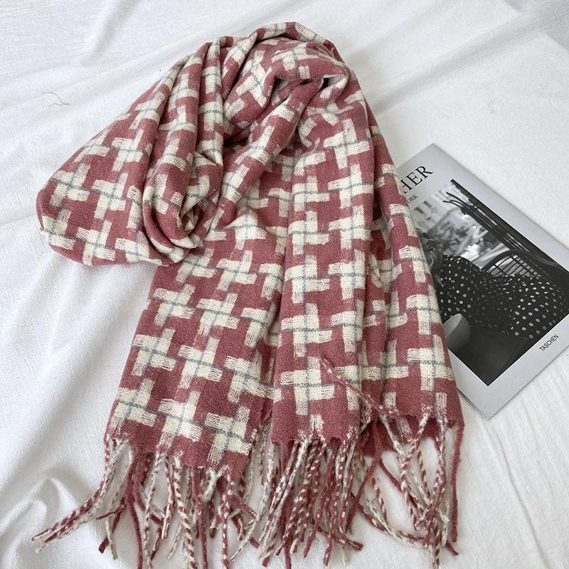Checkered Scarf Women's Autumn and Winter New High-end Long Style Student Couple Shawl Warm and Thick Tassel Scarf