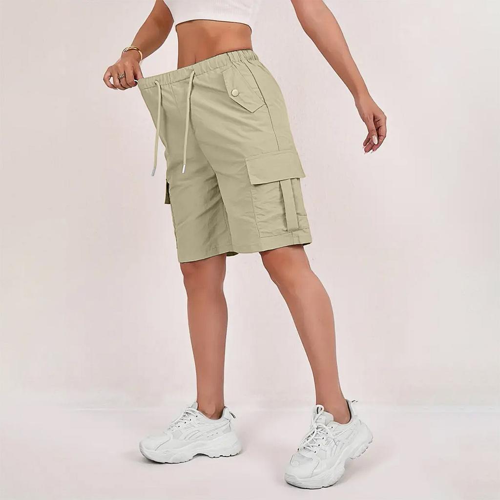 Women's Sports Shorts Casual Loose Solid Color High Waisted Pocket Shorts