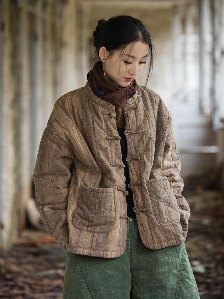 Women's Winter Tie-Dye Quilted Ramie Cotton Jacket - New Style