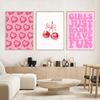 Pink Love Heart and Playing Cards Preparatory Student Canvas Print Poster Bauhaus Wall Art Poster Coffee House Bar Home Decor