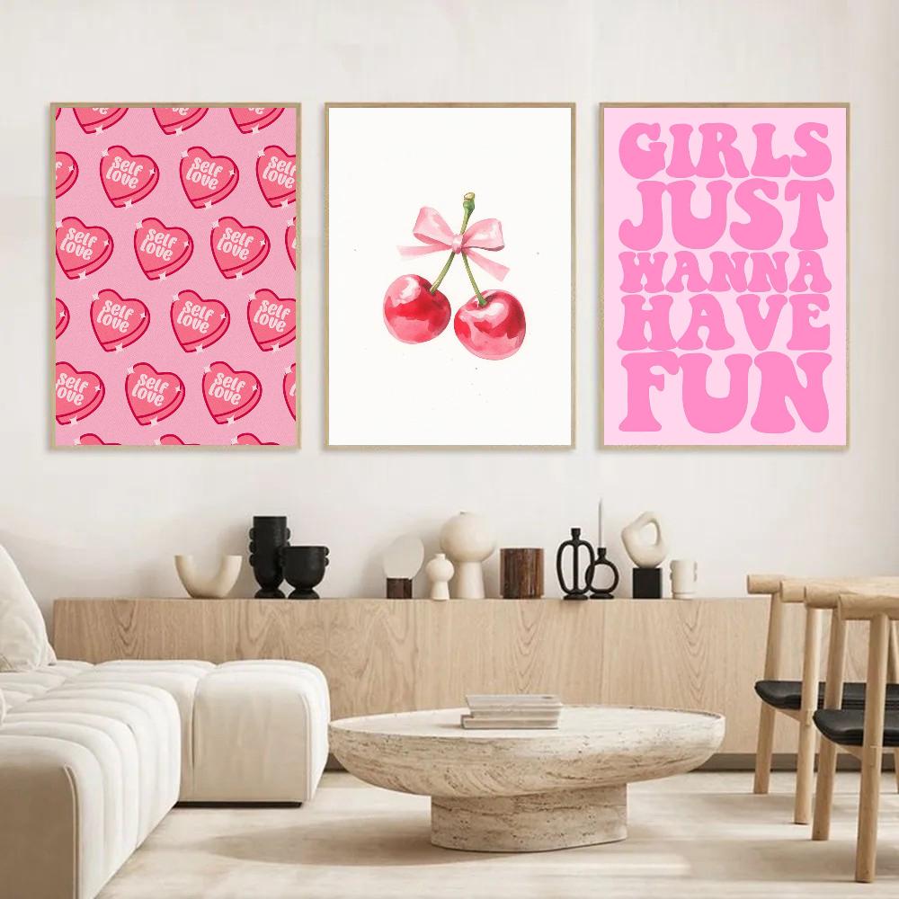 Pink Love Heart and Playing Cards Preparatory Student Canvas Print Poster Bauhaus Wall Art Poster Coffee House Bar Home Decor