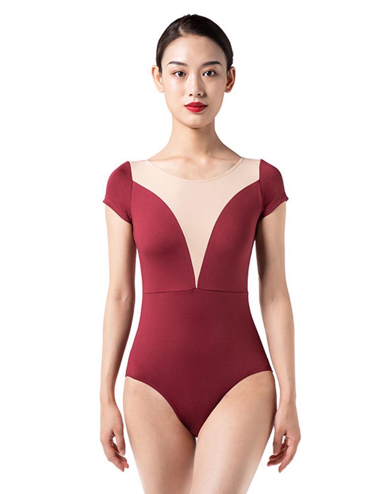 

Балетный купальник с V-образным вырезом и вставками для взрослых и детей – Цельный костюм для танцев, гимнастики и йоги Large вино красного