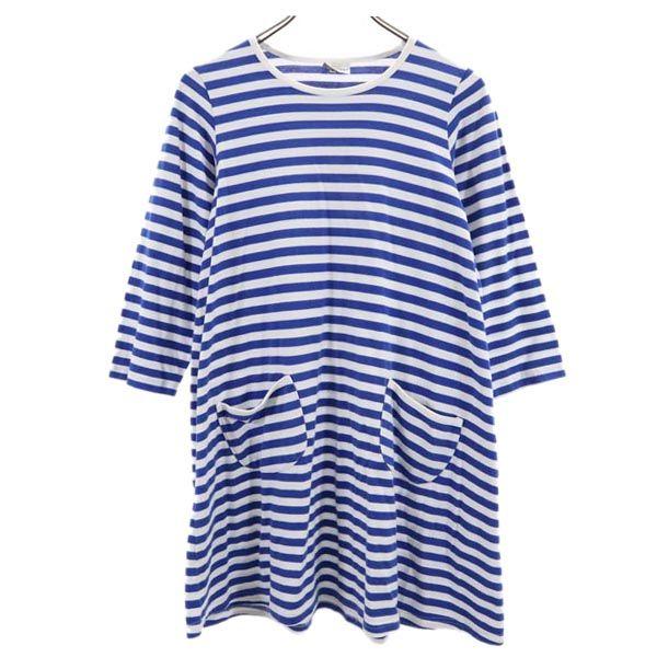 

marimekko Border Pattern Long sleeve one piece 160 White_Blue Kid s Used
