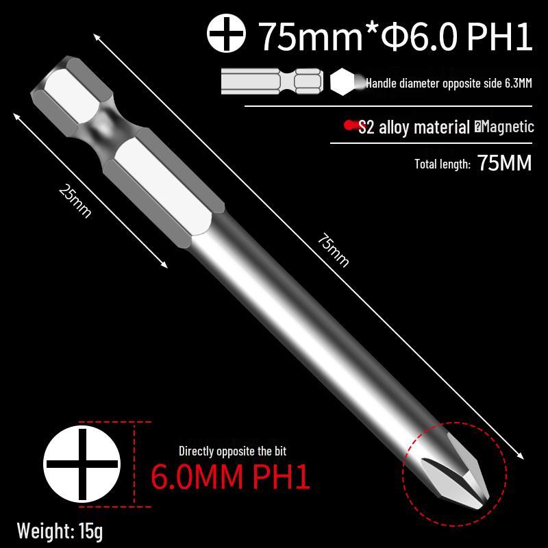 Extended S2 Hex Cross-Head Electric Screwdriver Set with Strong Magnetic & High Hardness