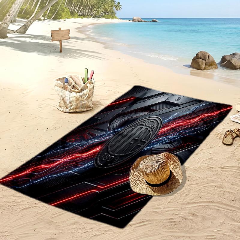 מגבת חוף מודפסת AC Milan, מגבת רכה מתייבשת במהירות, שמיכת חוף מלבנית גדולה ניידת לנסיעות, בריכה