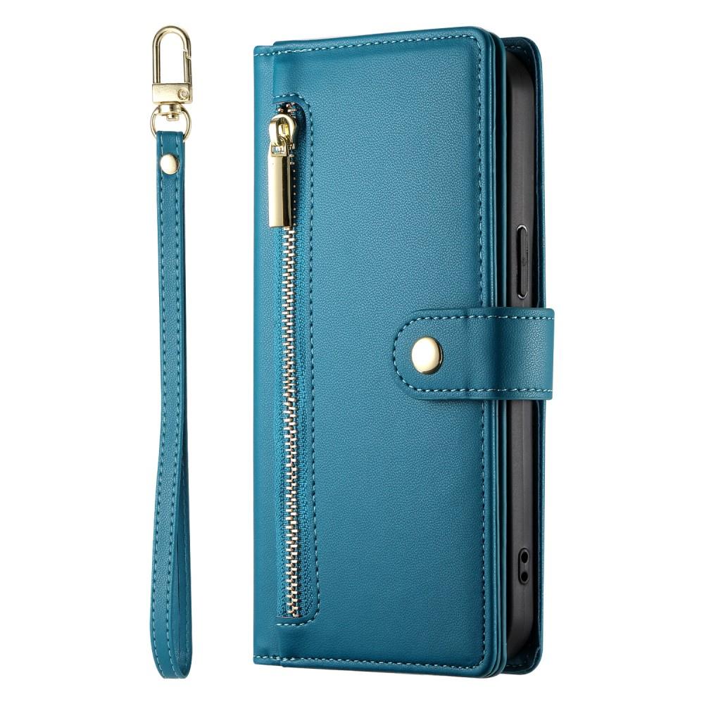 iPhone 16 Pro Max Flip Case, Wallet Zipper Pocket, Blue