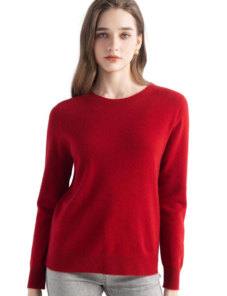 Round Neck Long Sleeve Cashmere Pullover - 2025 Women's Solid Color Knit Base Layer Sweater