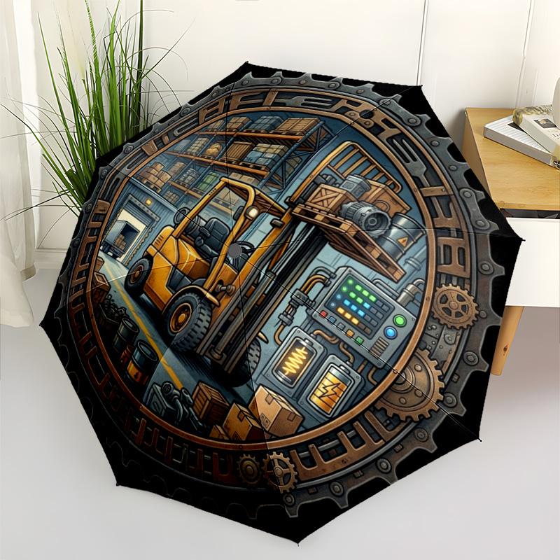 Industrial Warehouse Scene Pattern Umbrella, Portable and Foldable Design, 8 Ribs, a Casual Accessory for Halloween, Christmas, and Birthday Gifts.
