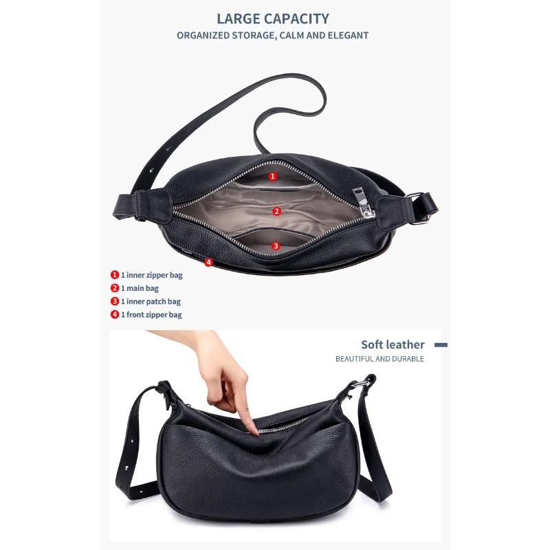 Genuine Leather Simple Dumpling Bag, 2026 Women's Handbag First Layer Cowhide Versatile Shoulder Crossbody Commuter Saddle Bag